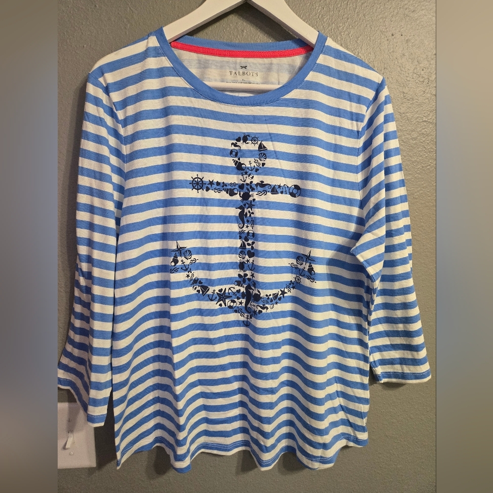 Talbots Nautical Anchor 100% Pima Cotton Top Size XL